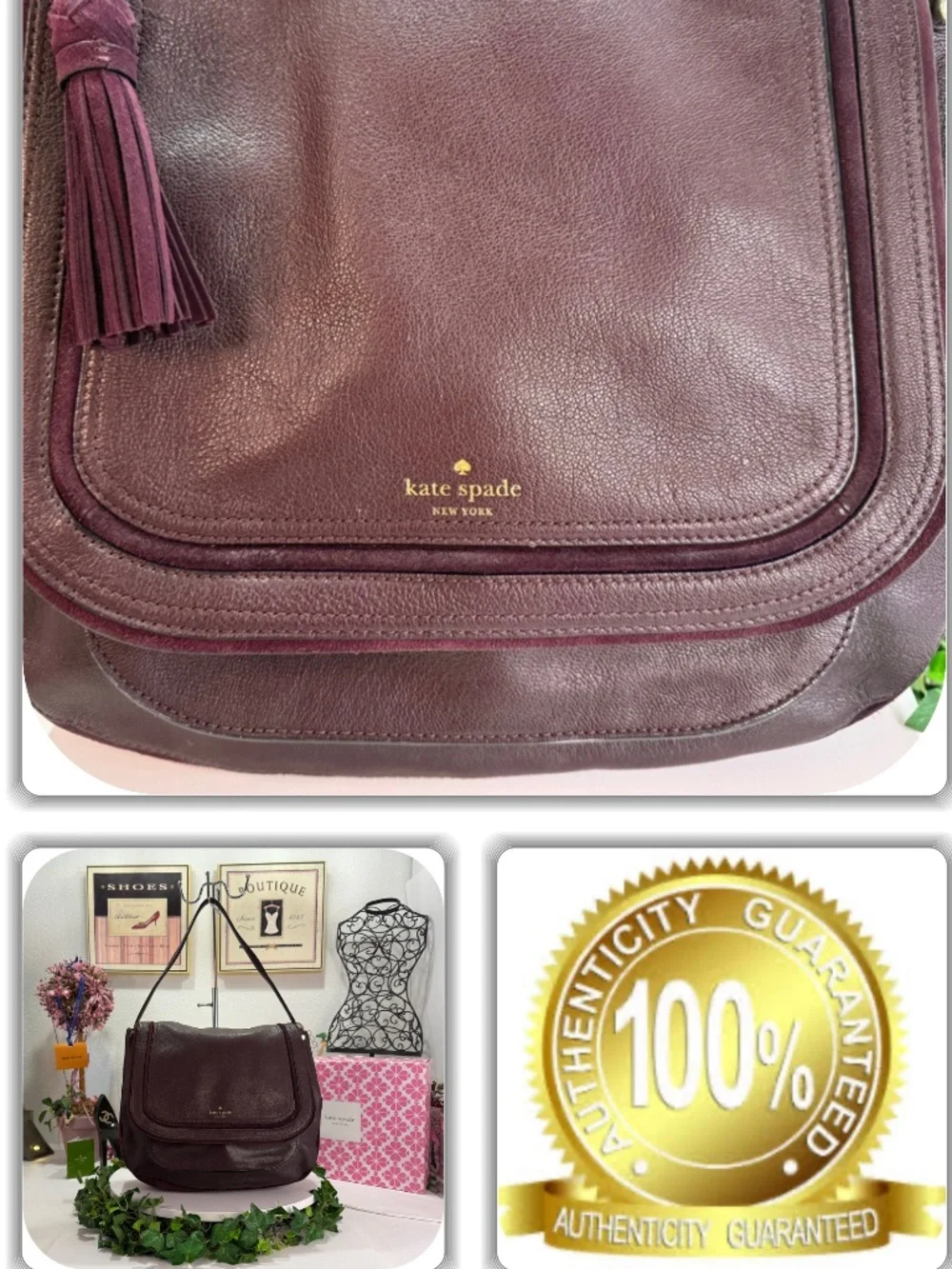 KATE SPADE RICH DARK BURGUNDY SUEDE LEATHER LARGE TASSEL BAG!